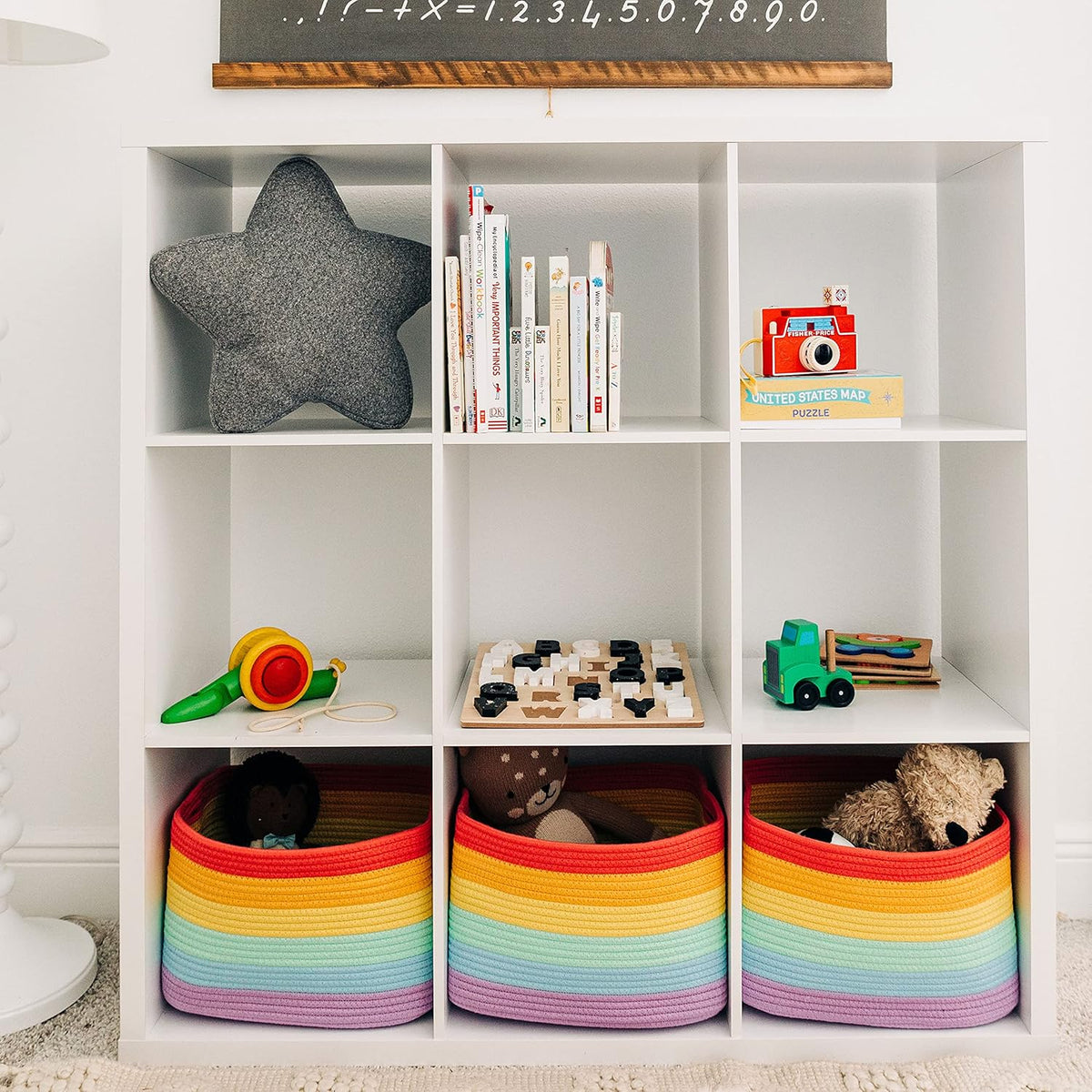 OrganiHaus Set of 3 Rainbow Woven Storage Baskets for Organizing, Cotton Rope Organizer Bins for