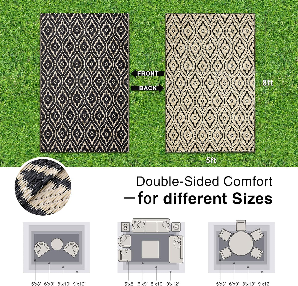 OLANLY Outdoor Rug 5x8 ft Waterproof, Outdoor Plastic Straw Rug with Geometric Pattern Clearance