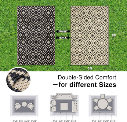 OLANLY Outdoor Rug 5x8 ft Waterproof, Outdoor Plastic Straw Rug with Geometric Pattern Clearance