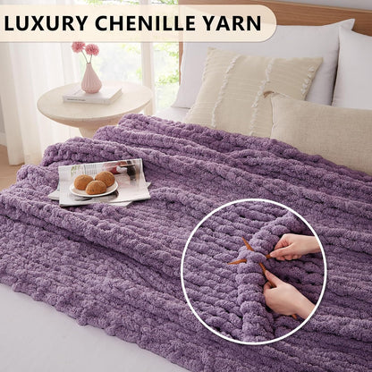 L'AGRATY Chunky Knit Blanket Throw: 60''x80'' Chenille Chunky Knitted Throw Blanket for Bed Couch