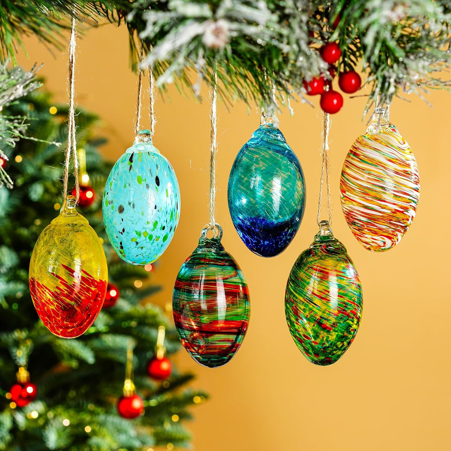 Set of 6 Hand Blown Glass Egg Ornaments Hanging Gazing Ball Witches Ball Friendship Decor for Home