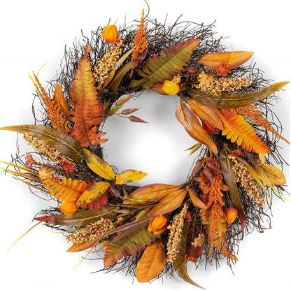 Fall Wreath for Thanksgiving Decorations 24inch - Walasis Large Wheat Wreaths for Front Door