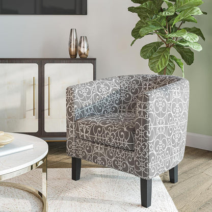 BELLEZE Accent Barrel Chair, Linen Round Chair Club Tub Sofa Corner Chair with Flared Legs and Cozy