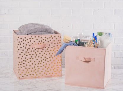 DII Woven Polyester Storage Bin, Polka Dot, Pink & Gold, Small Set of 2