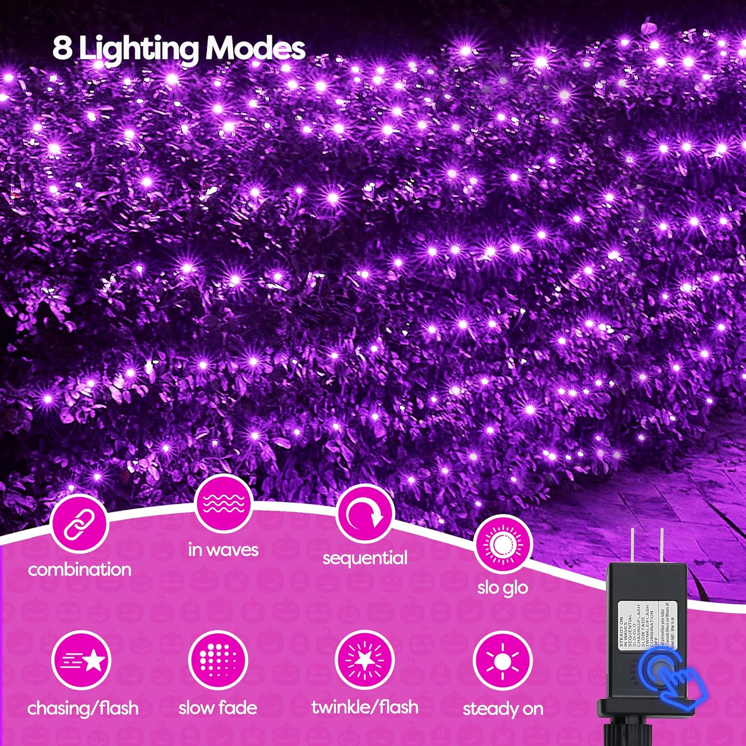 WBao Halloween Lights Outdoor 200LED F8 Big Bulbs, 8.4ft x 5.2ft Halloween Net Lights with 8 Modes