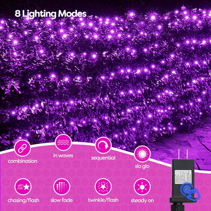 WBao Halloween Lights Outdoor 200LED F8 Big Bulbs, 8.4ft x 5.2ft Halloween Net Lights with 8 Modes