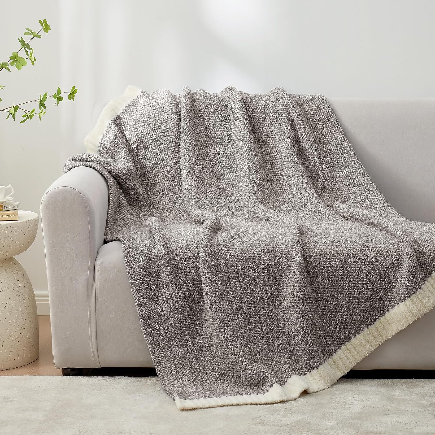 Snuggle Sac Grey Throw Blankets for Couch, Super Soft Warm Blankets Cozy Knit Fuzzy Plush