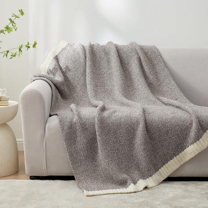 Snuggle Sac Grey Throw Blankets for Couch, Super Soft Warm Blankets Cozy Knit Fuzzy Plush