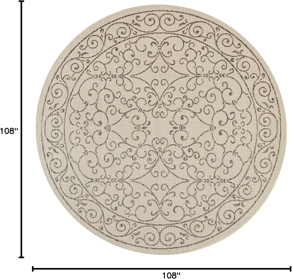 JONATHAN Y Vintage Filigree Indoor Outdoor Round Area Rug 9 Ft Beige/Brown, Charleston Textured
