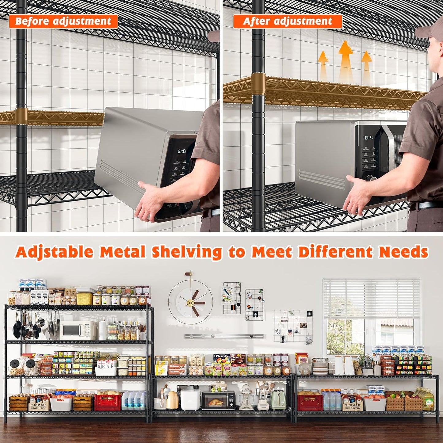 REIBII 60" W Storage Shelves 2878LBS Wire Shelving Unit with Wheels Heavy Duty Metal Shelving