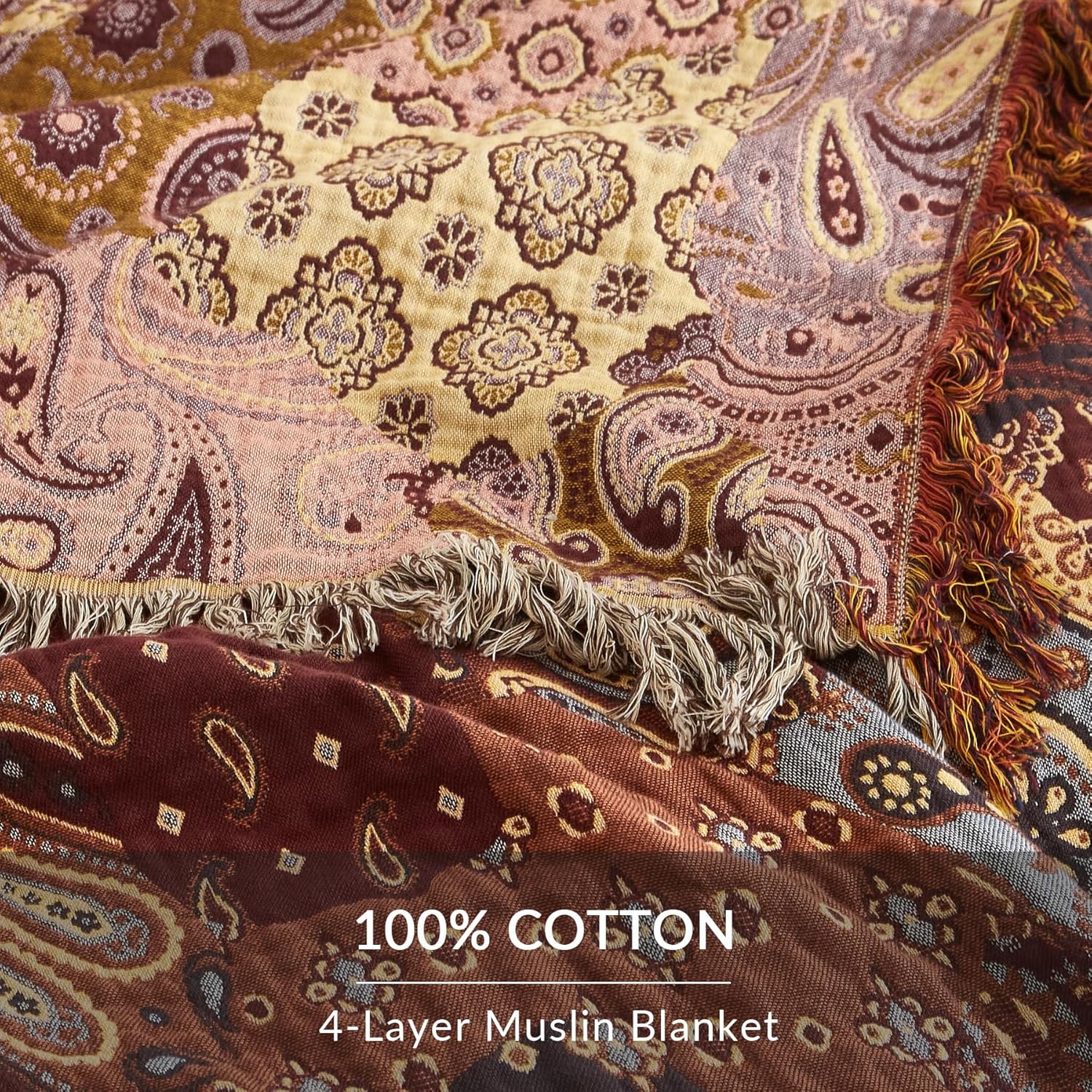 Boho Throw Blanket for Couch Sofa Bed, 100% Cotton Woven Quilt with Tassel 60”x80”, Super Soft