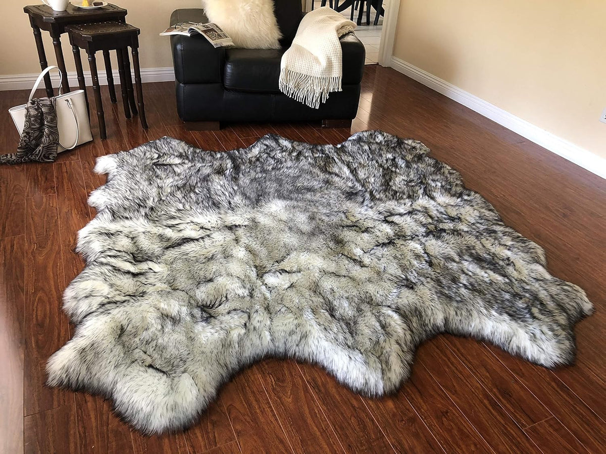 LAMBZY Faux Sheepskin Hypoallergenic Free Shape Silky Shag Rug, Luxury Shaggy Carpet for Bedrooms