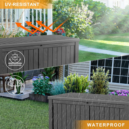 120 Gallon Outdoor Deck Box,Storage Lockable Waterproof Patio Furniture,Garden Tools,Cushions,Pool