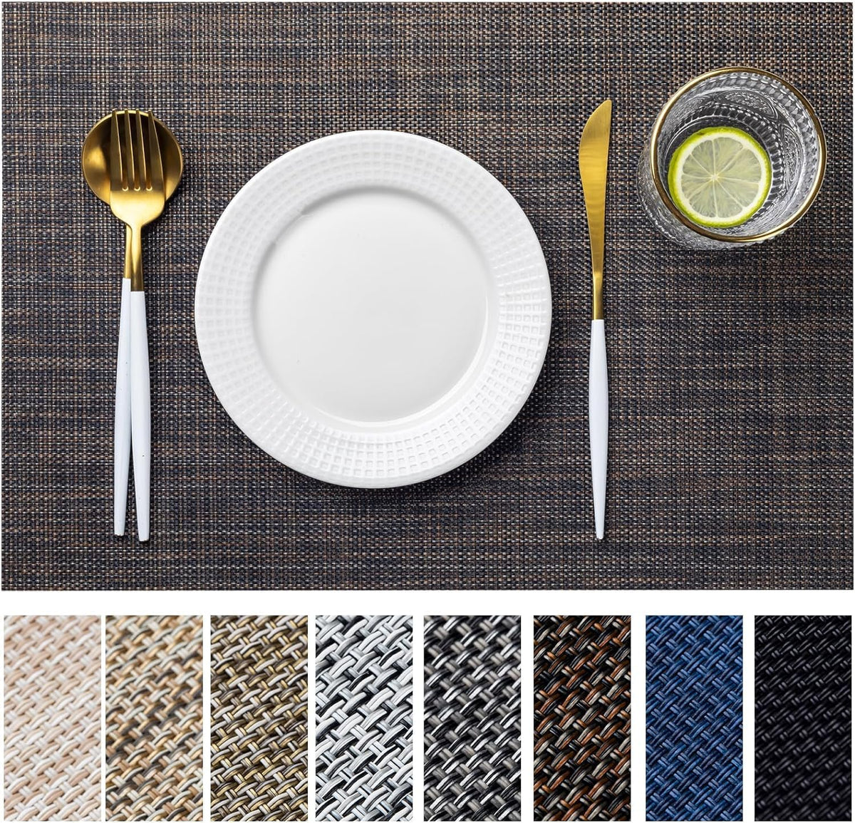 LEXMORE PlaceMats Set of 12 Vinyl/Plastic Woven Place Mats for Kitchen Table Indoor/Outdoor
