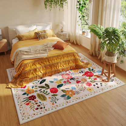 Living Room Rug 6x9 Rug Machine Washable Boho Area Rug Non Slip Floral Vintage Low Pile Large Rug