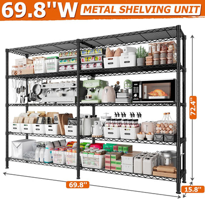REIBII 1600LBS Storage Shelves Metal Shelving 5 Tier Wire Shelving Unit, 69.8" W Pantry Shelves