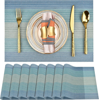 Placemats Set of 8 - Easy Clean Washable Vinyl Placemats - Wipeable Heat Resistant Table Mats for