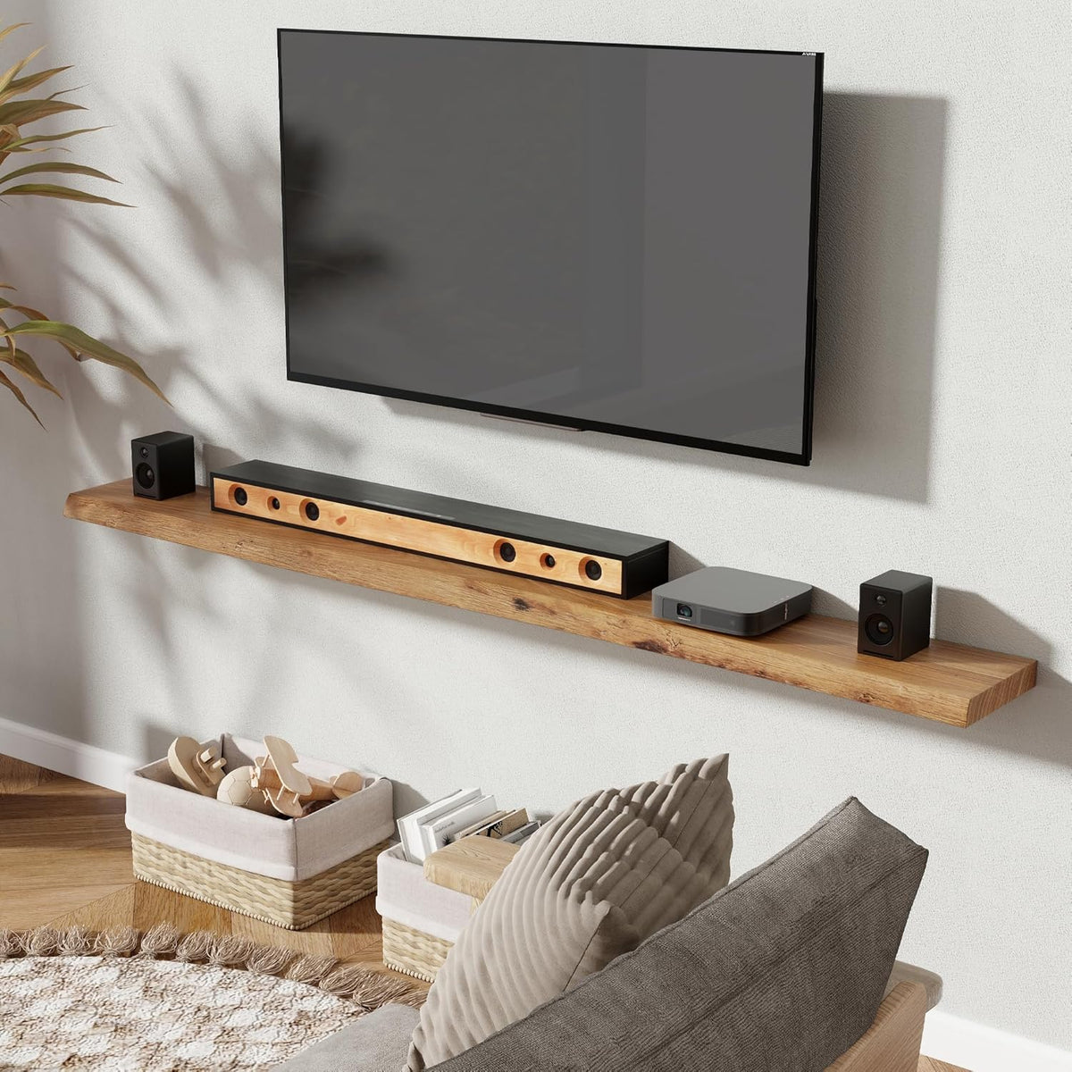 72" Floating Shelves, Live Edge Elm Wood Floating Shelf for Wall, Wall-Mounted Display Shelves with