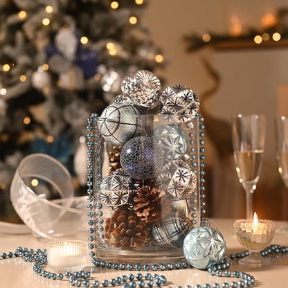 Valery Madelyn Ornaments for Christmas Trees, 9ct 2.36 Inches Navy Blue and Silver Shatterproof