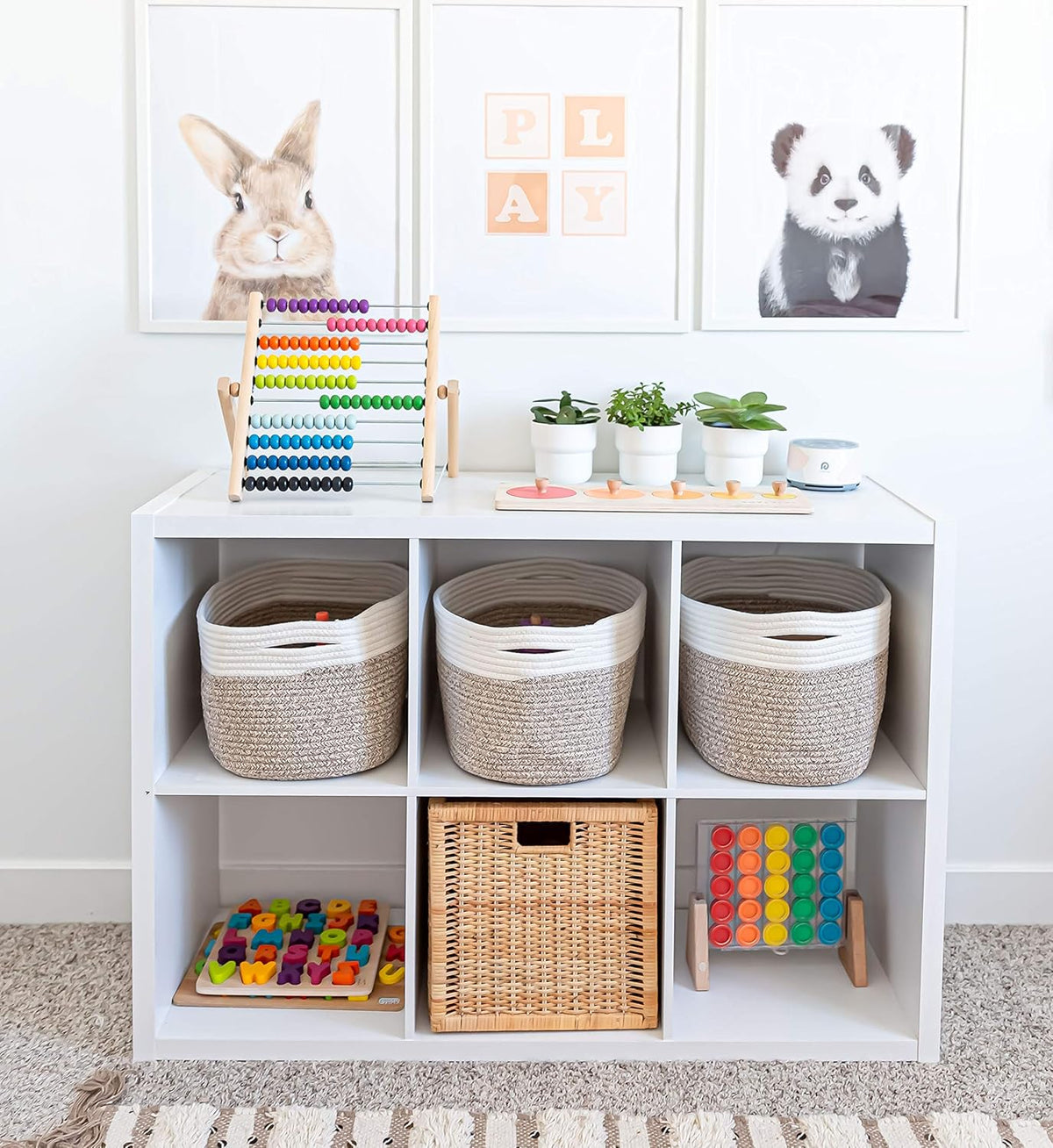 OrganiHaus Set of 3 Woven Storage Baskets for Organizing, Cotton Rope Organizer Bins for Shelves