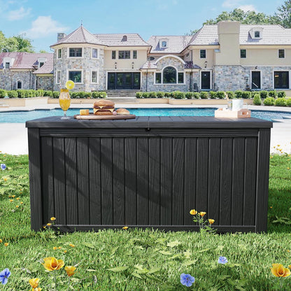 200 Gallon Outdoor Storage Box Waterproof Lockable Resin Deck Box Large, Patio Storage Bin for Pool