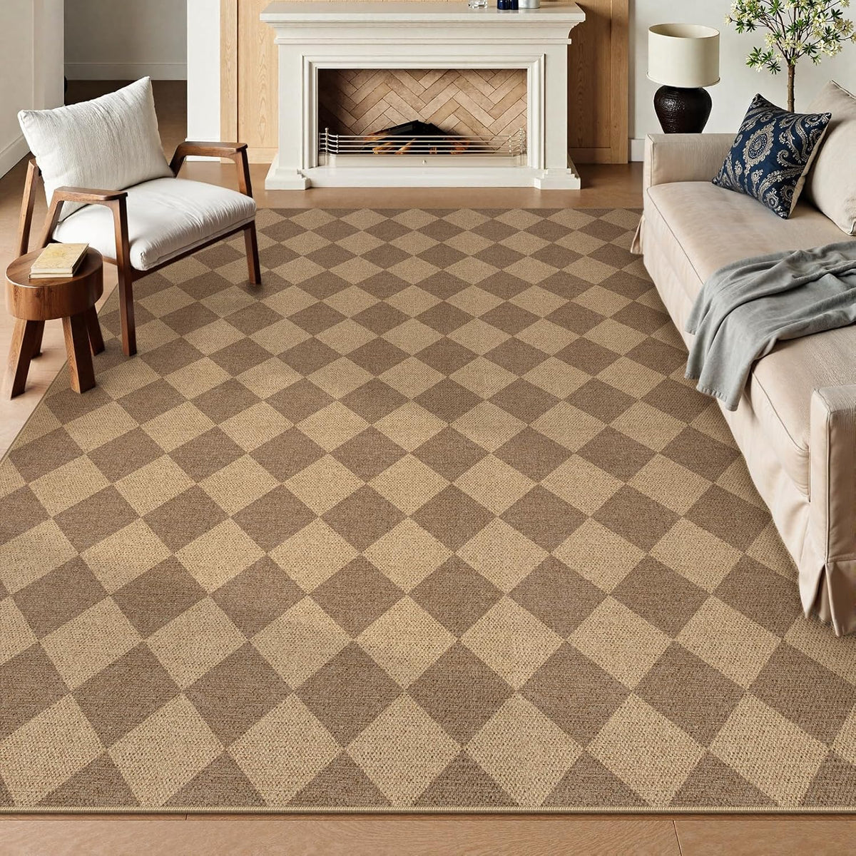 Lahome Checkered Easy Jute Rug, 9x12 Washable Dining Room Rug Indoor Outdoor Carpet, Farmhouse