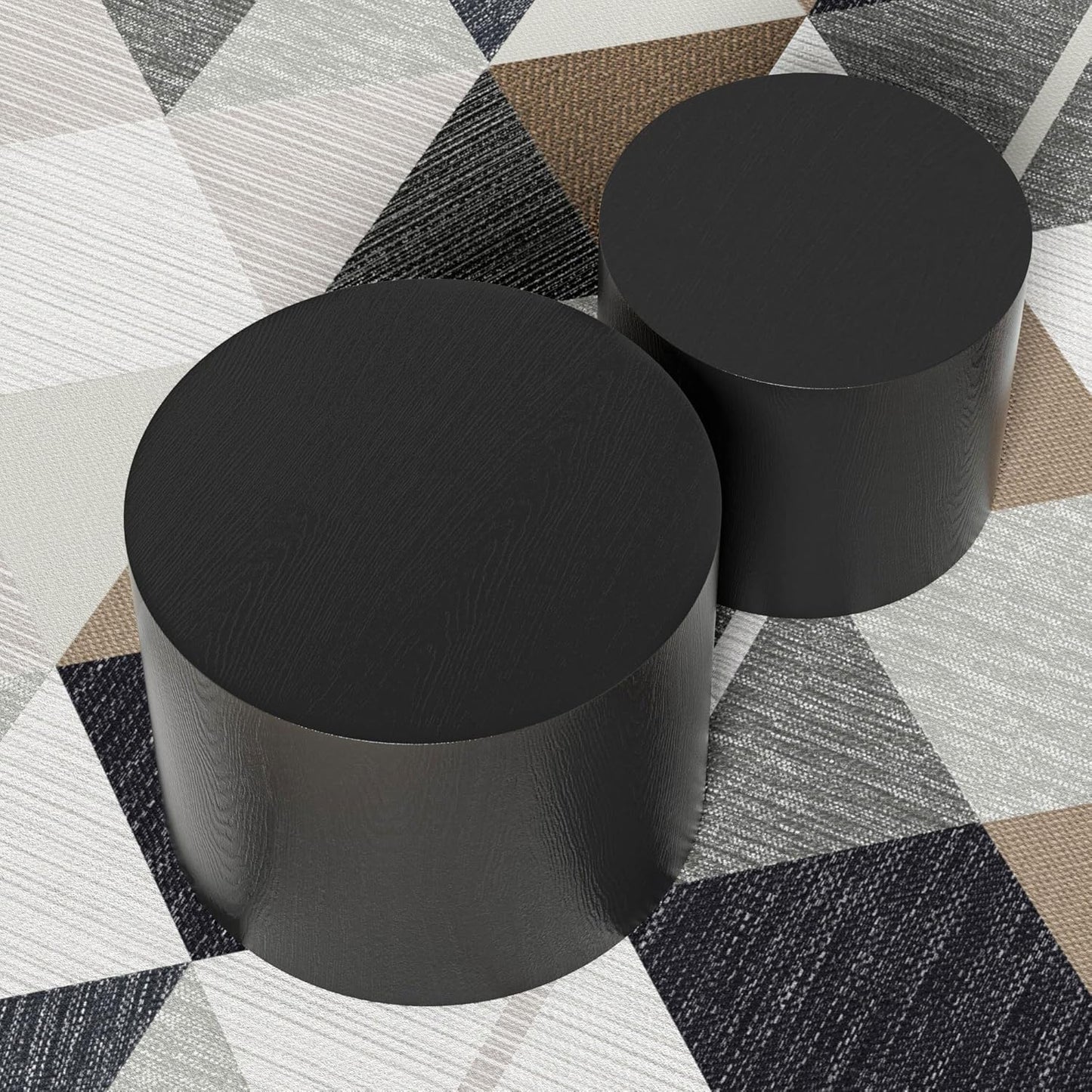 WILLIAMSPACE 18.9" Black Nesting Coffee Table Set of 2, Modern Black Round Coffee Tables Circle