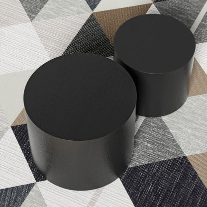 WILLIAMSPACE 18.9" Black Nesting Coffee Table Set of 2, Modern Black Round Coffee Tables Circle