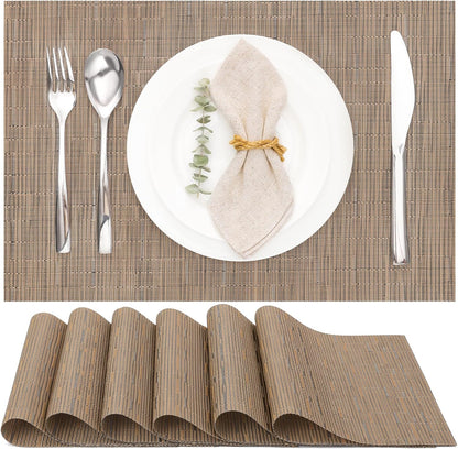 Myir JUN Placemats Set of 6, Vinyl Woven Placemats Place Mats Indoor Washable Table Mats Non-Slip