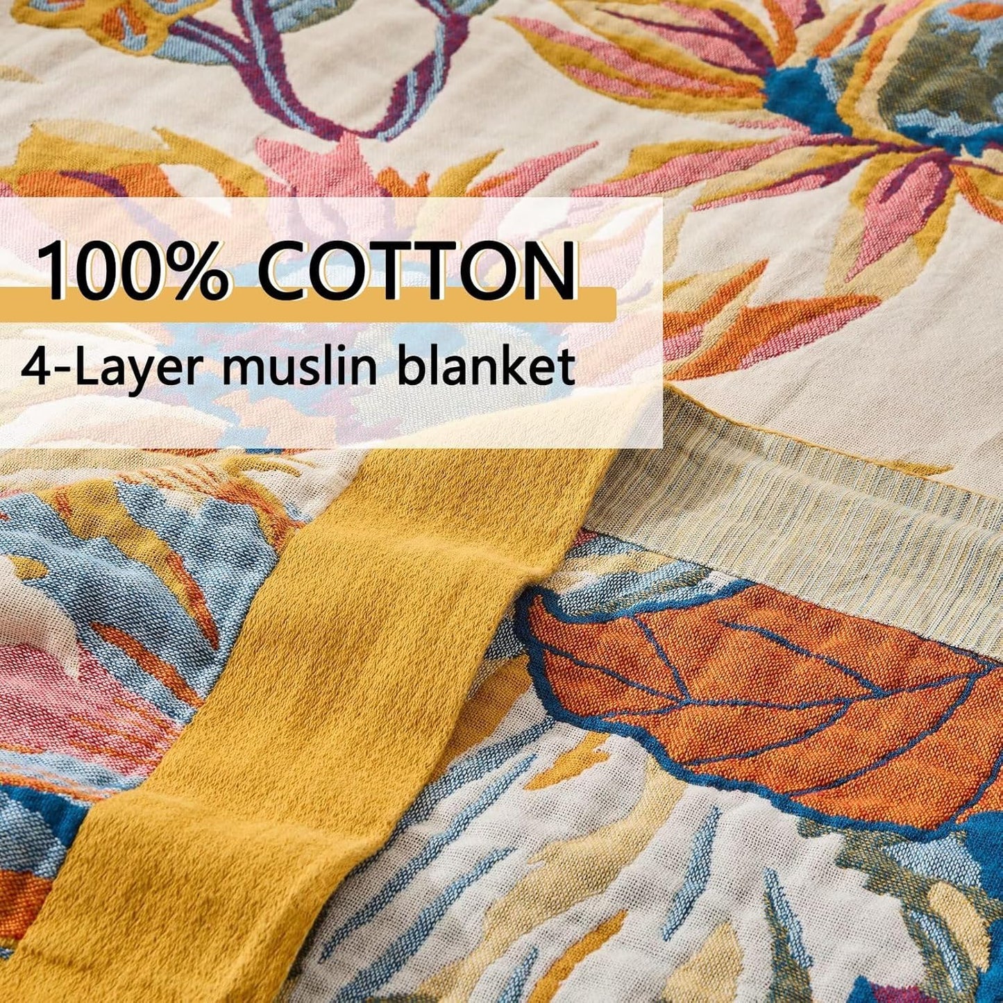 Boho Throw Blanket for Bed, Lightweight Reversible Quilt, Fall Cotton Blanket, Queen Size Boho