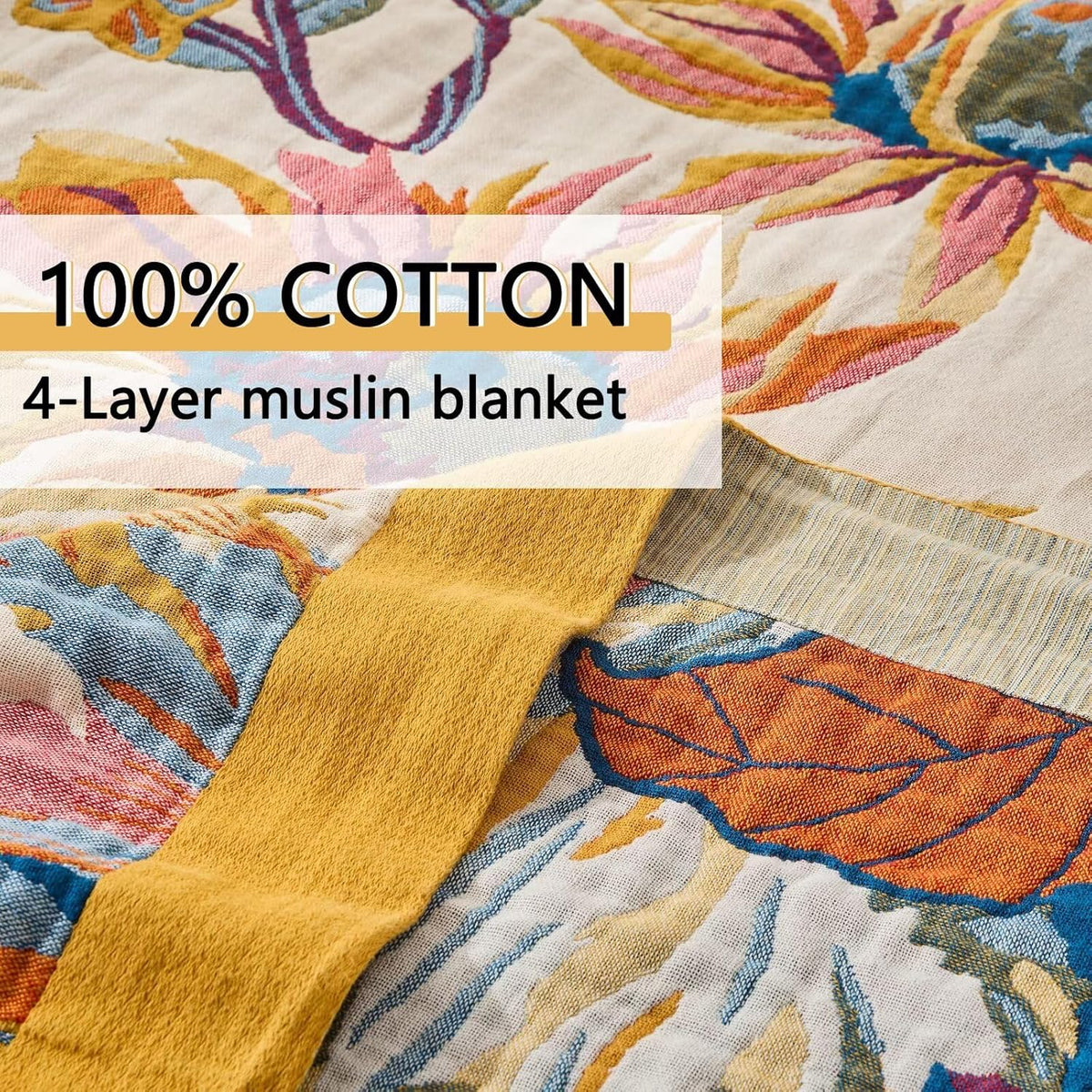 Boho Throw Blanket for Bed, Lightweight Reversible Quilt, Fall Cotton Blanket, Queen Size Boho