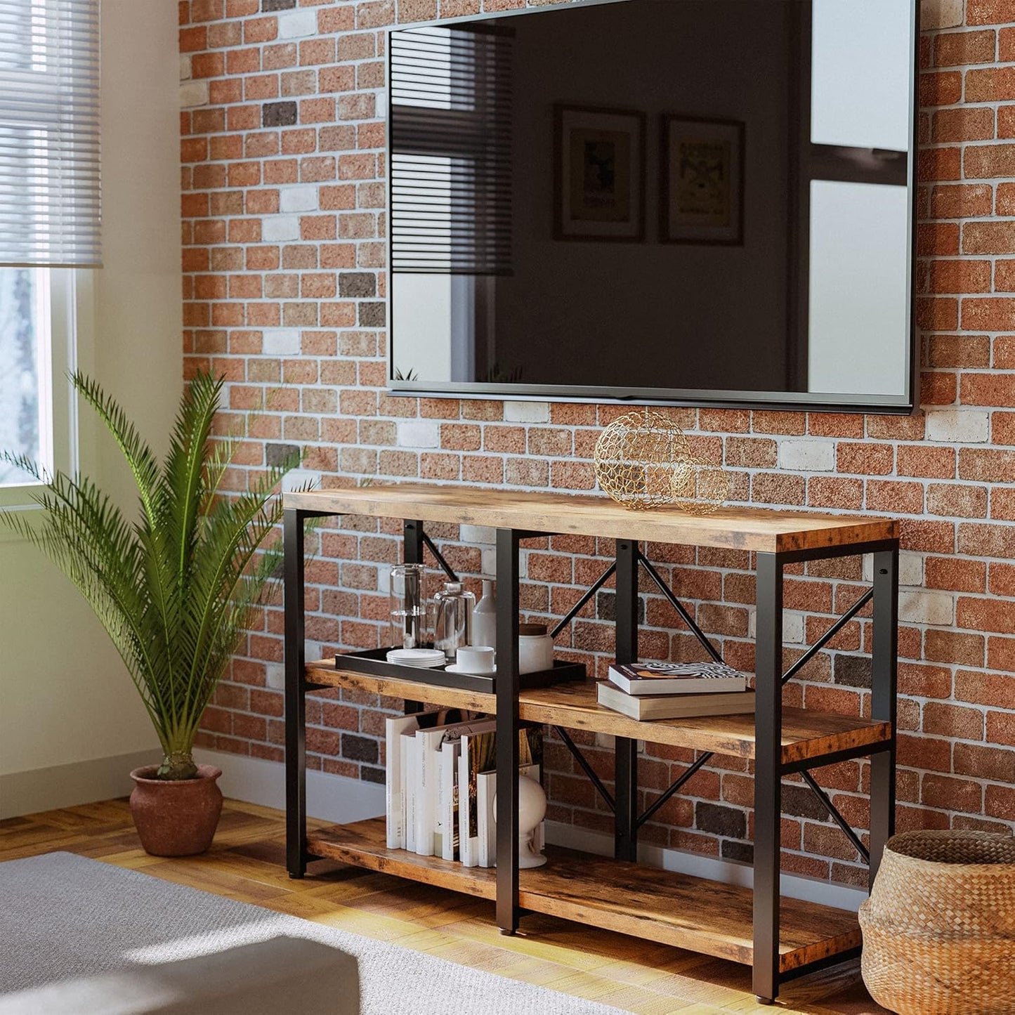 IRONCK Rustic Entryway Console Table, Long Hallway Table 47 in 3-Tier, TV Stand Entertainment