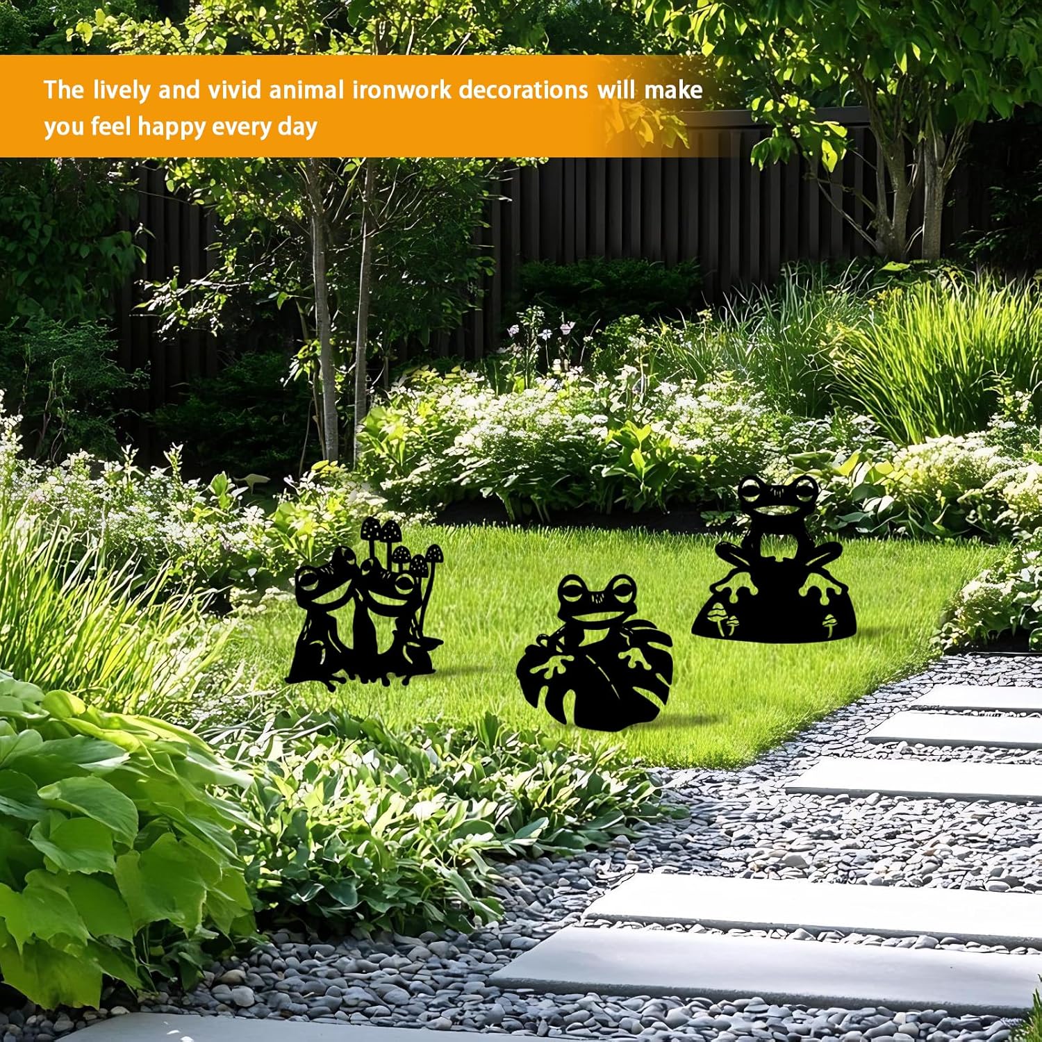 3 Pack Frog Metal Garden Decorative Stakes, Weather Proof Silhouette Statues for Yard