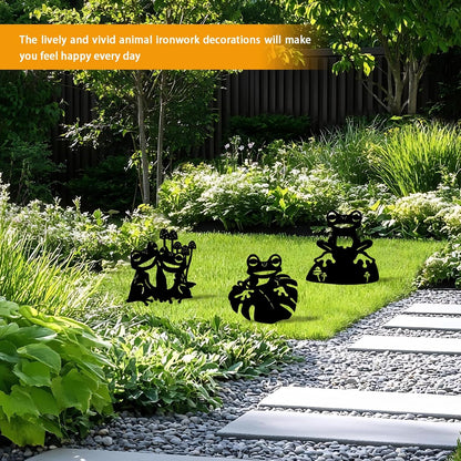 3 Pack Frog Metal Garden Decorative Stakes, Weather Proof Silhouette Statues for Yard