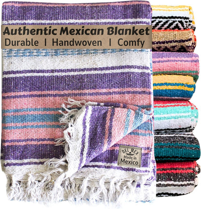 Del Mex Classic Mexican Blanket, Large Authentic Woven Falsa Throw (70"x50"), Artisan Southwest