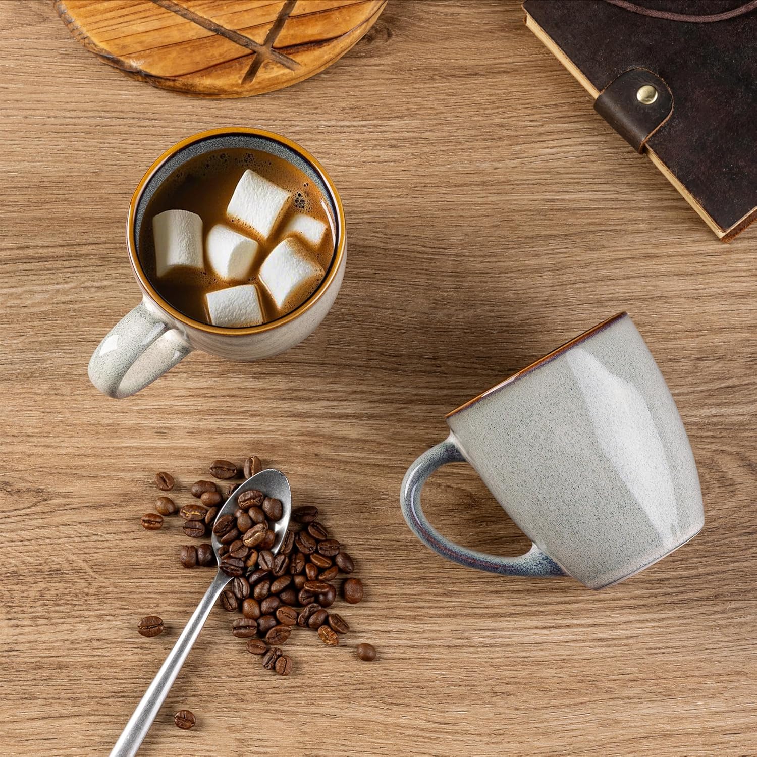 GBHOME Ceramic Coffee Mugs Set of 4, 12oz Stoneware Coffee Mugs Set For Dad Mom Women MEN, Light