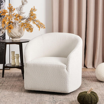 KINWELL 32" Wide Modern Boucle Swivel Barrel Chair, No Assembly Round Upholstered Swivel Accent