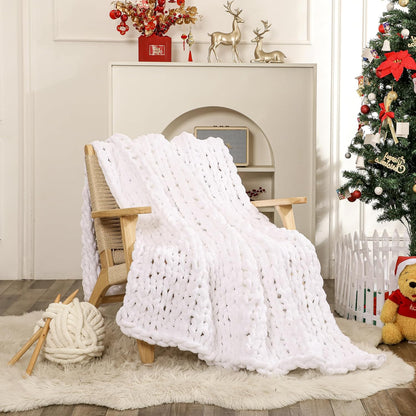 WESHIONGOO Chunky Knit Blanket Throw Knitted Throw Blankets for Couch Bed Fluffy Soft Blanket with
