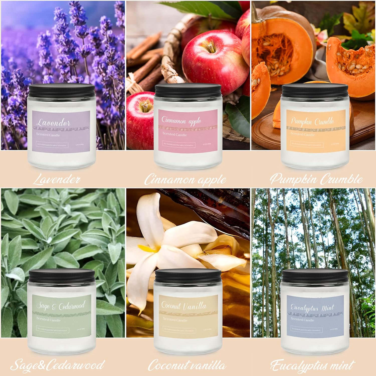 6 Pack Fall Candles for Home Scented, Fall Scented Candles for Women Gifts Autumn Home Decor
