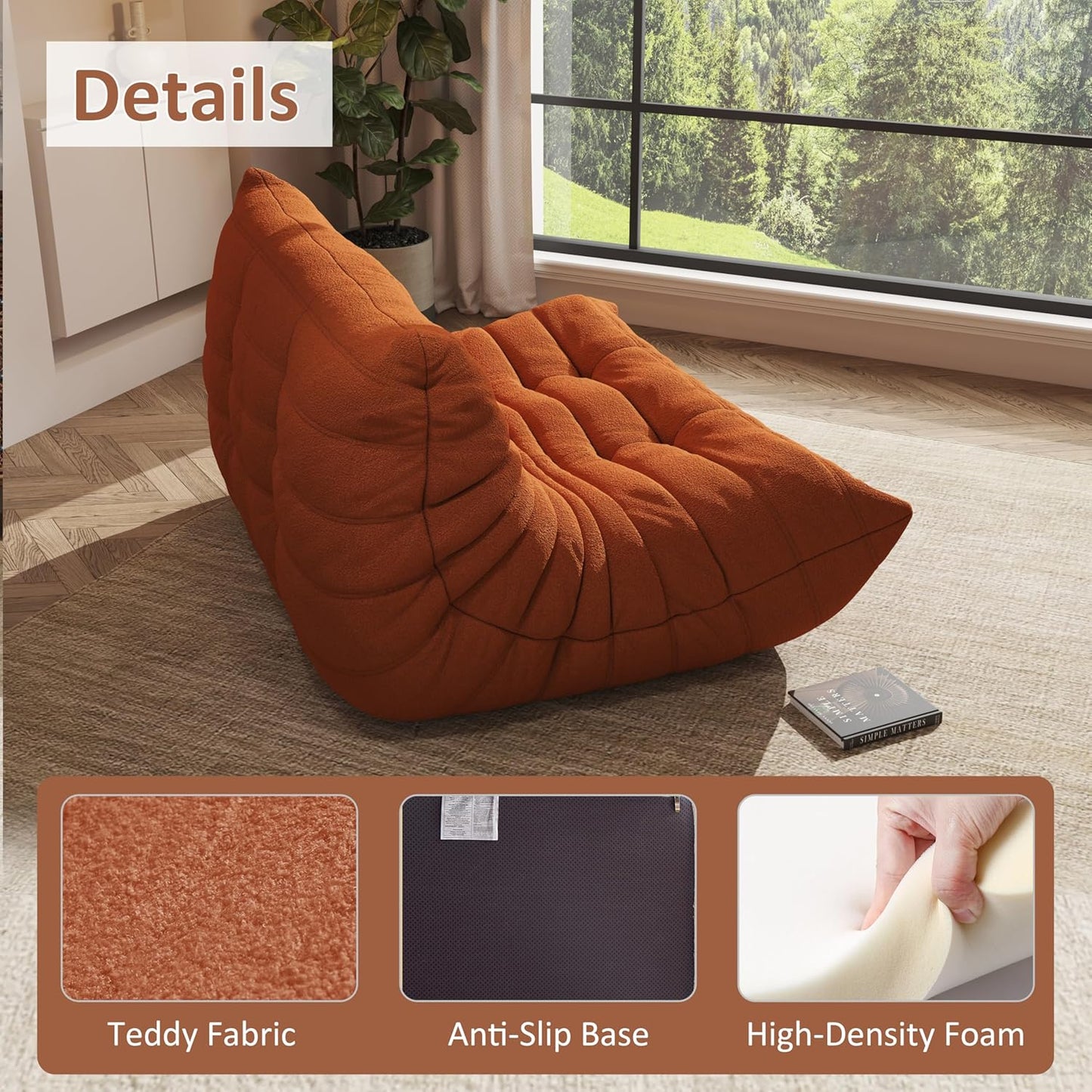Bean Bag Chairs for Adults Giant Bean Bag Chair， 2 Seater with Memory Foam Filled Fireside Chair