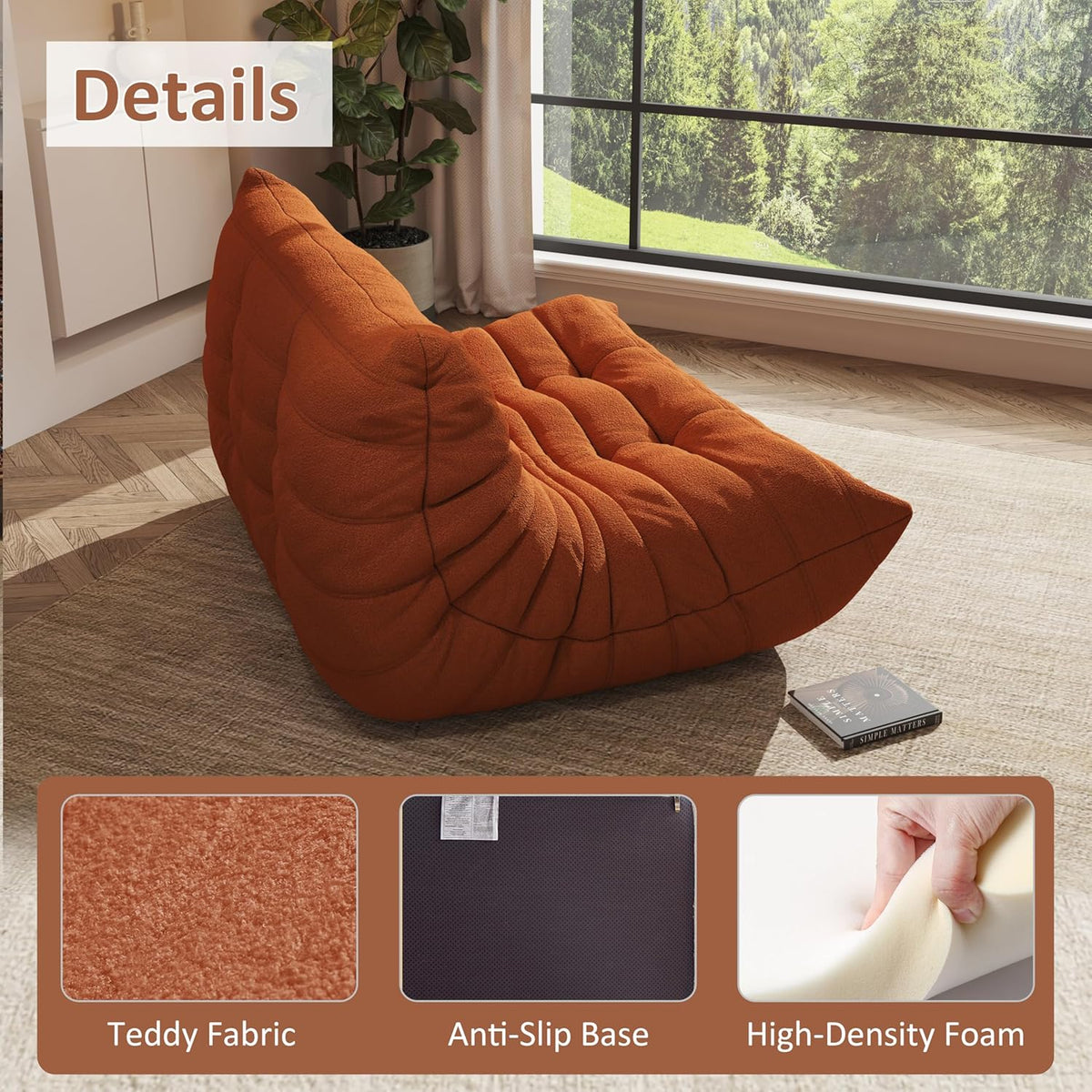 Bean Bag Chairs for Adults Giant Bean Bag Chair， 2 Seater with Memory Foam Filled Fireside Chair