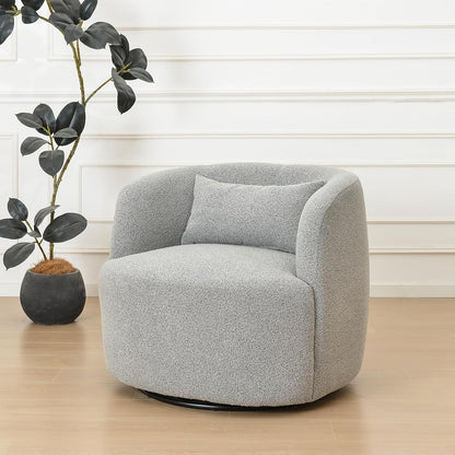 KINWELL 34" Wide Sherpa Swivel Barrel Chair, No Assembly Round Boucle Upholstered Accent Chair