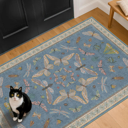 Washable Blue Rugs for Bedroom Bedside - 3x5 Laundry Room Rug for Large Kitchen, Entrance Indoor