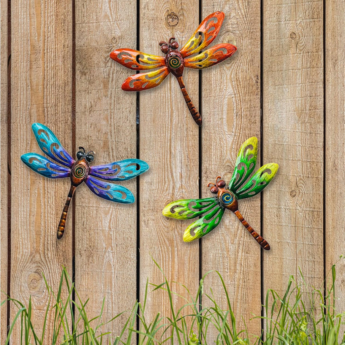wotieuns Metal Dragonfly Wall Decoration, Garden Fence Outdoor Wall Art, Outdoor Wall Decoration