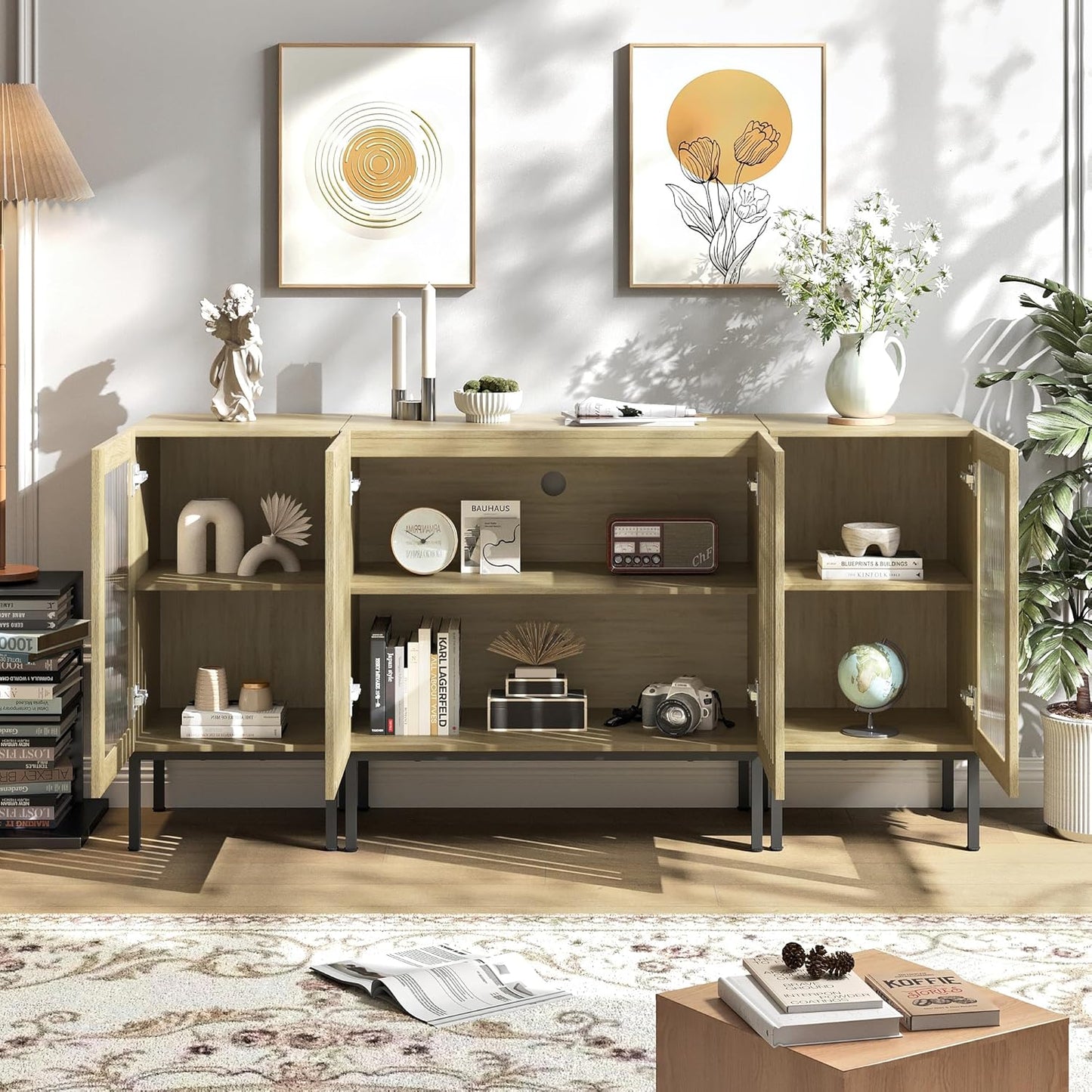 Farmhouse TV Stand for TVs up to 70 Inch, Entertainment Center TV Console with Storage Cabinets and