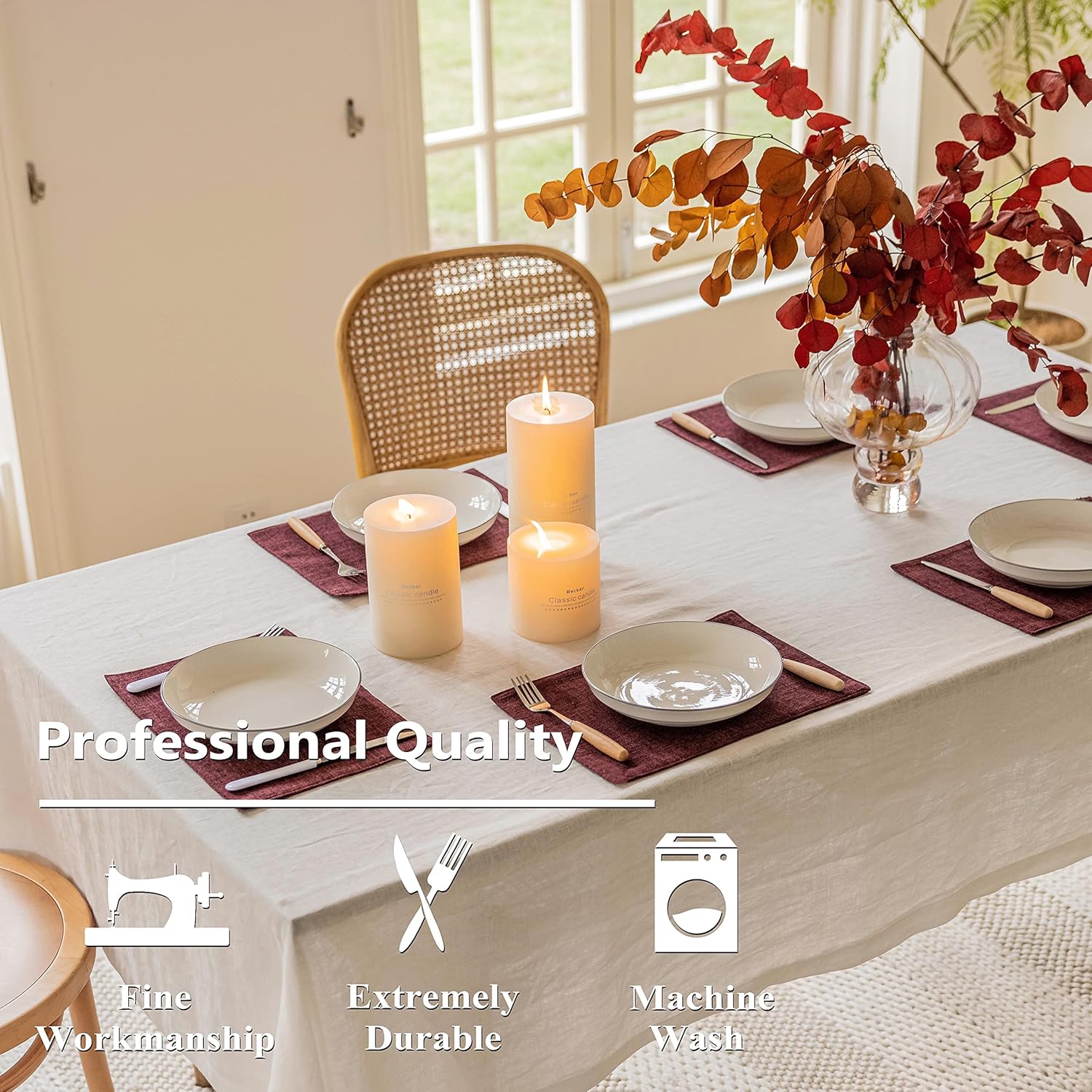 Home Brilliant Red Placemats for Holiday Linen Placemats Heat Resistant Dining Table Mats Kitchen