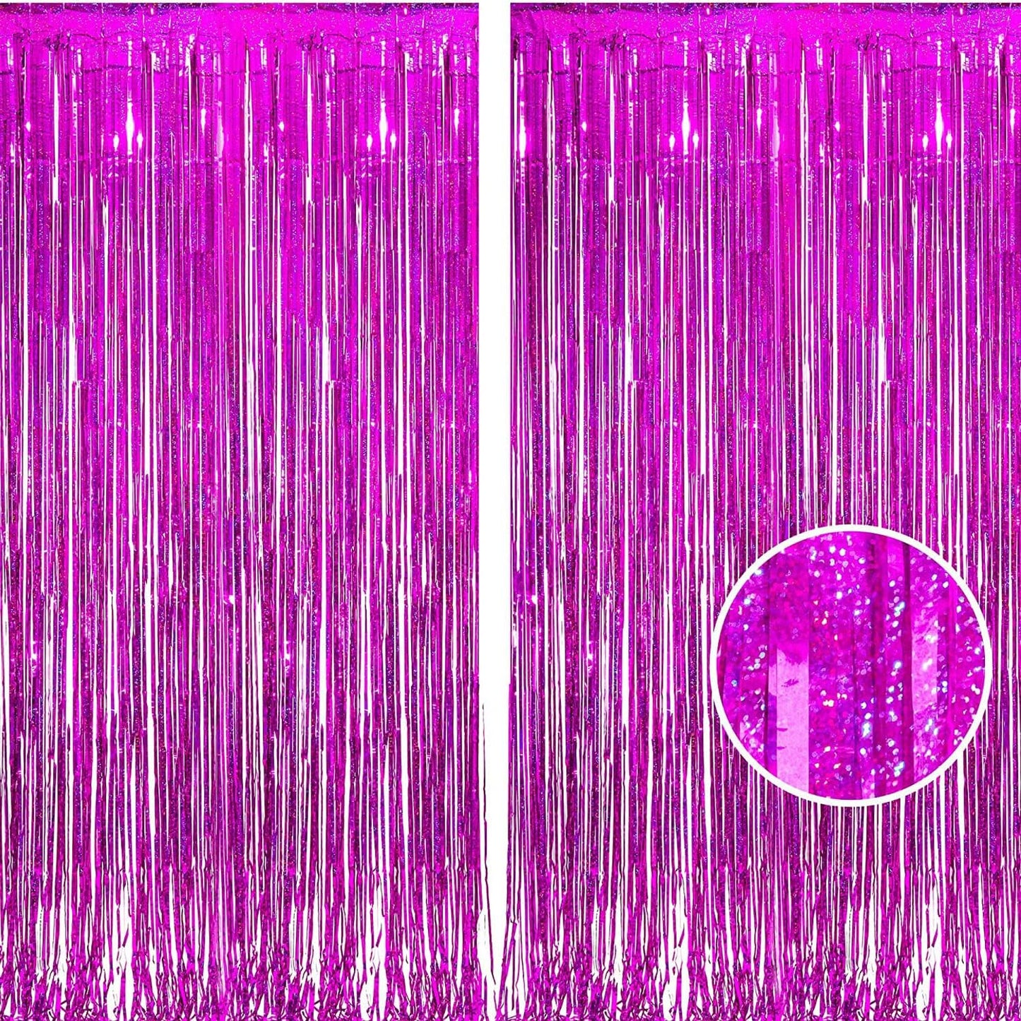 BRAVESHINE Hot Pink Tinsel Foil Fringe Curtains - 2Pcs 3.2x8.2ft Metallic Party Streamers Backdrop