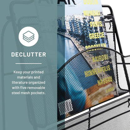 Safco Onyx Mesh Magazine Holder, Ladder Style Display Rack with 5 Pockets, Brochure Organizer