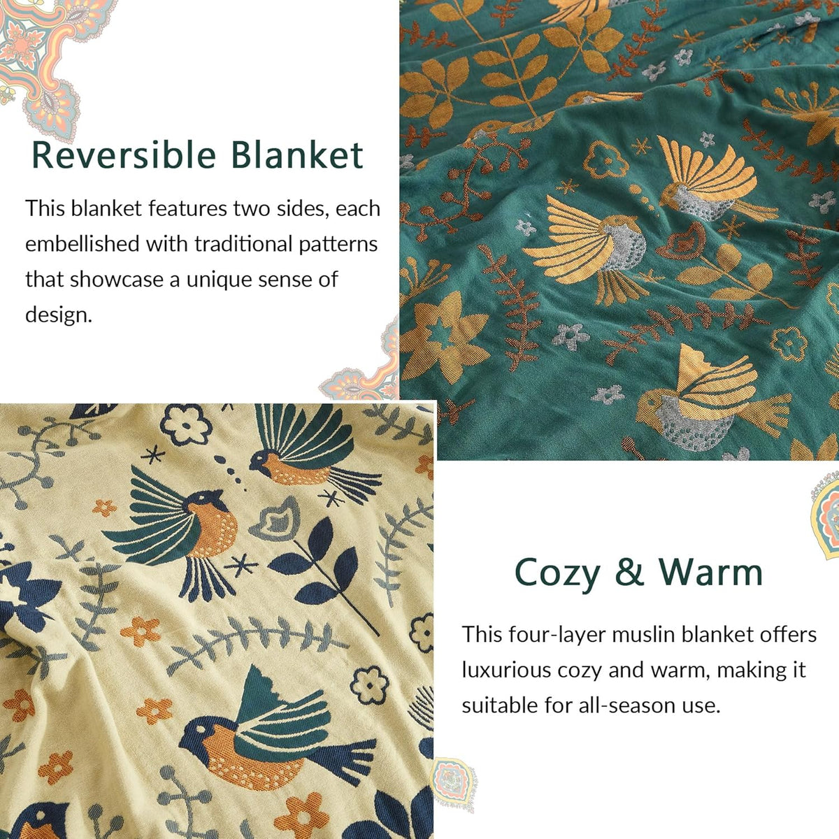 Boho Throw Blanket for Couch Sofa Bed, 100% Cotton Woven Quilt with Tassel 60”x80”, Super Soft