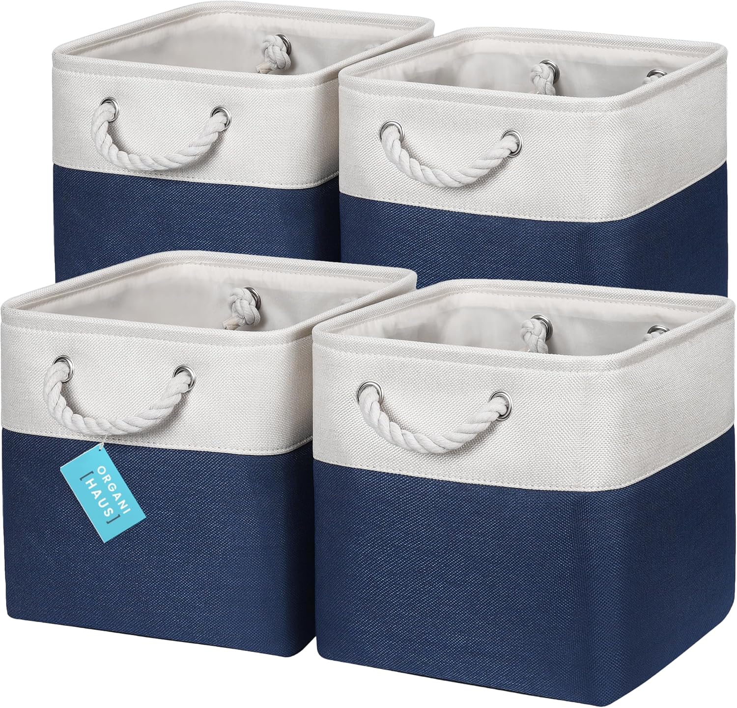 OrganiHaus 11x11 Cube Storage Bins 4 Pack, Foldable Cube Storage Organizer w/ Rope Handles